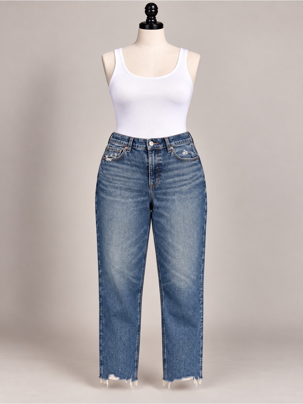 American Eagle Strigid Mom Jeans 16 Short Deep Sea Blue Raw Hem High Rise
